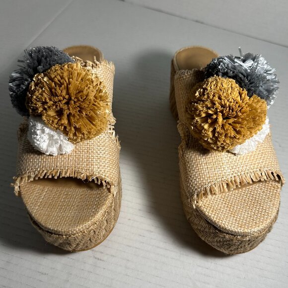 LADIES NEW POM POM WEDGES SIZE 7.5 - Picture 1 of 15
